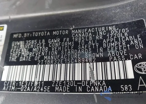 2005 Toyota Corolla Le z USA, uszkodzony, nr VIN 2T1BR32E15C489482